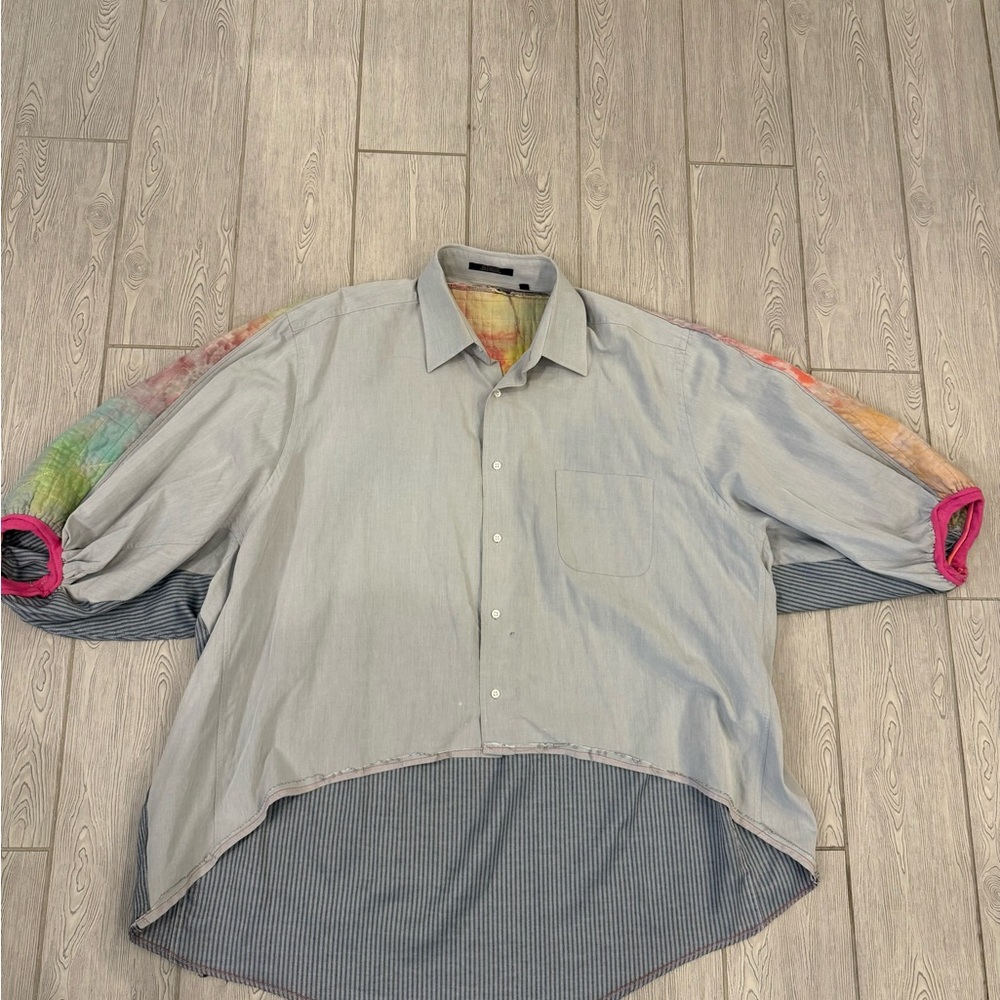 Quilted Handmade Up cycled Cotton Tie Dyed Button Front Oversized Top/Sweater